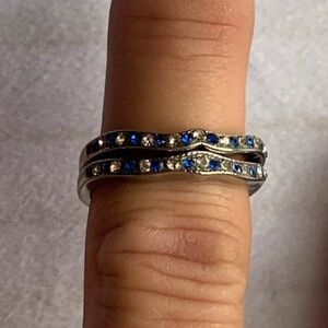 Silvertone Blue and Clear Stone Stacking Ring Size 7.5